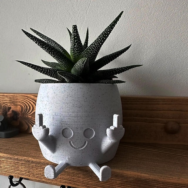  Smiling Plant Pot with Middle Fingers Up,Resin Plastic Ornaments Flower Pot, Planting Containers, Novelty Interesting Decorations, for Home Indoor Window, Desktop, Outdoor Patio Yard