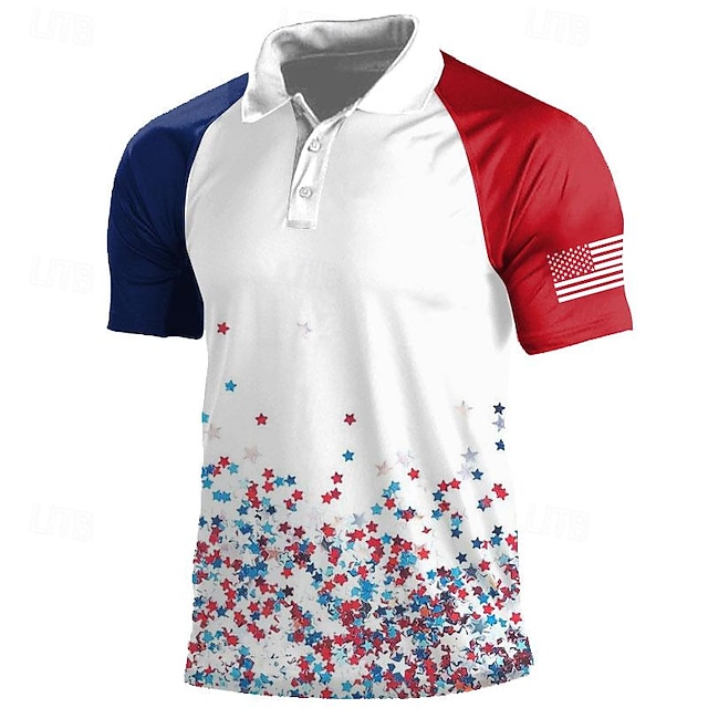 National Flag Men's Casual 3D Polo Shirt Street Daily Holiday American Independence Day Cotton Blend Short Sleeve Turndown Polo Shirts White Red Spring & Summer S M L Micro-elastic Lapel Polo