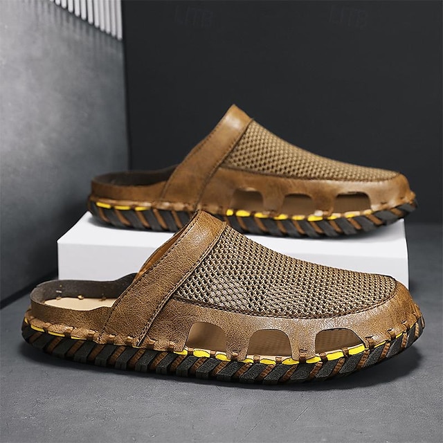  Men's Sandals Slippers Fashion Sandals Handmade Shoes Comfort Shoes Walking Sporty Casual Preppy Daily Vacation PU Breathable Comfortable Slip Resistant Slip-on Black Brown Khaki Summer Fall