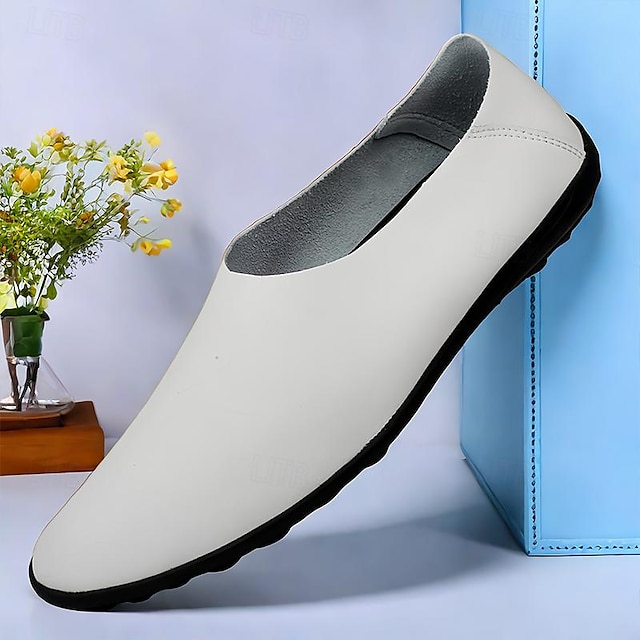  Homens Mocassins e Slip-Ons Sapatos formais Sapatos de vestir Tamanhos Grandes Couro Confortável Antiderrapante Mocassim Preto Branco