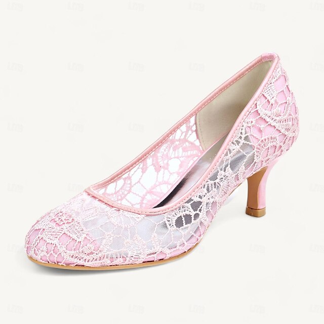 Women's Pumps Wedding Bridal Shoes Lace Kitten Heel Round Toe Classic ...