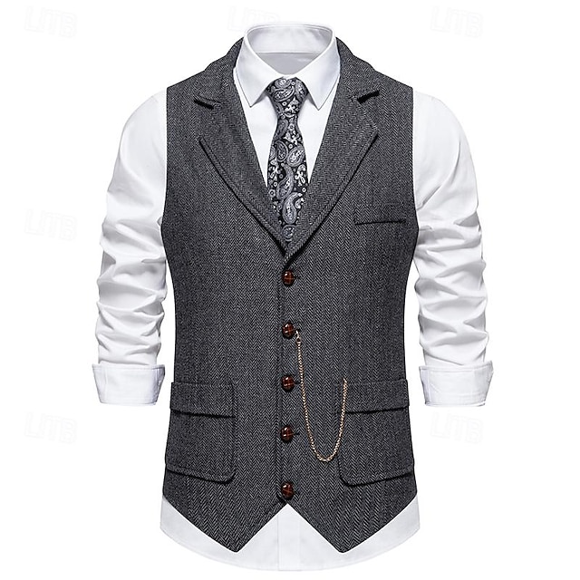  Homme Gilet Usage quotidien Vacances Sortie Rétro Vintage Mode Printemps & Automne Bouton Polyester Confortable Plein Boutonnage Simple Revers Standard Marine foncé Gris foncé Café Gilet