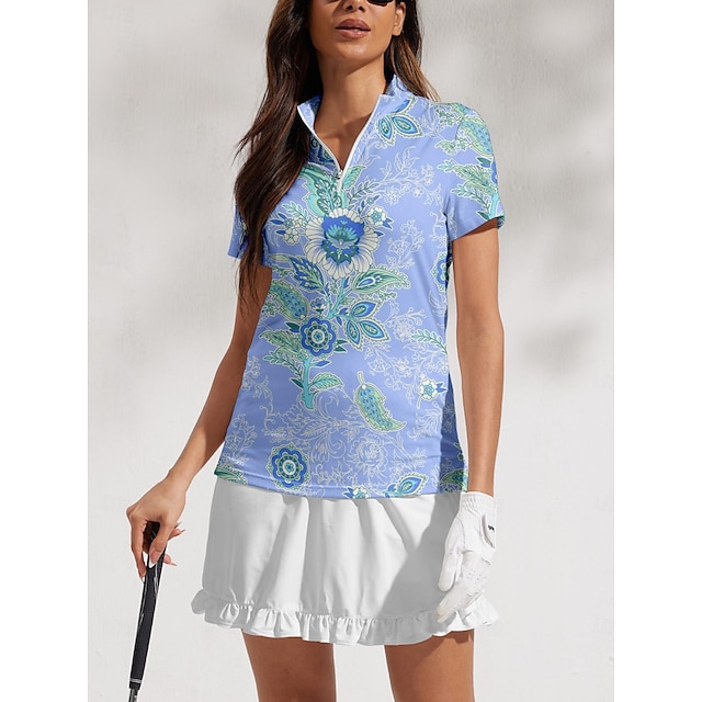  Dame POLO T-skjorte Blå Kortermet Topper Dame golfantrekk Klær Antrekk Bruk klær