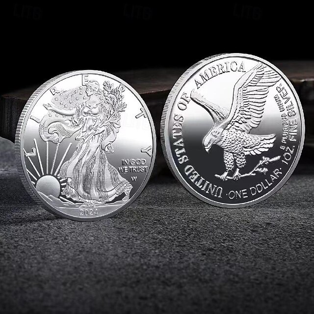  5/10 bucăți vultur american 2024 monedă de argint, monedă comemorativă statuia libertății 2024: cadou de colecție
