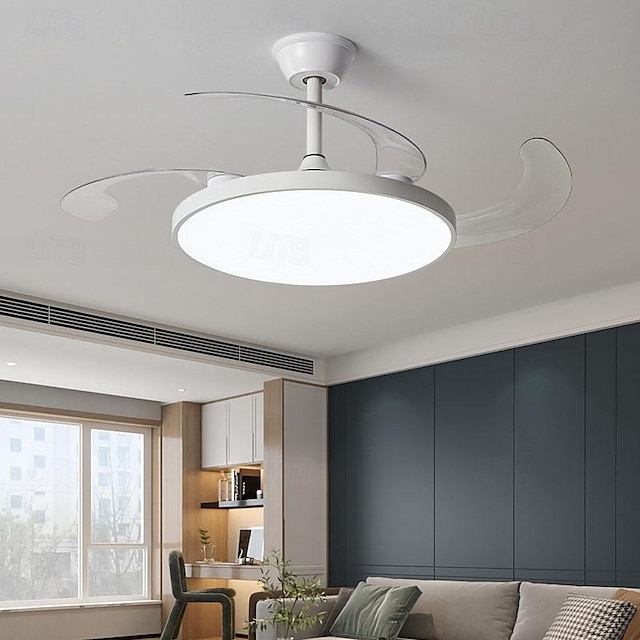  ventilateur de plafond avec lumières 90/105 cm LED à intensité variable 3 couleurs 6 vitesses pales réversibles avec télécommande, lustre de ventilateur domestique, ventilateur de plafond encastré à
