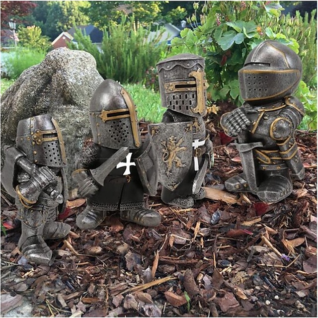  Resin Knight Figurine - Brave and Gallant Armor Knight for Home, Garden, Outdoor Decor - Resin Craft Ornament