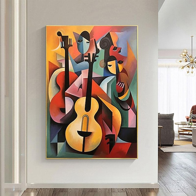  handgemaakte moderne abstracte viool kunst aan de muur muziek schilderij groot huisdecor cadeau voor woonkamer geen frame