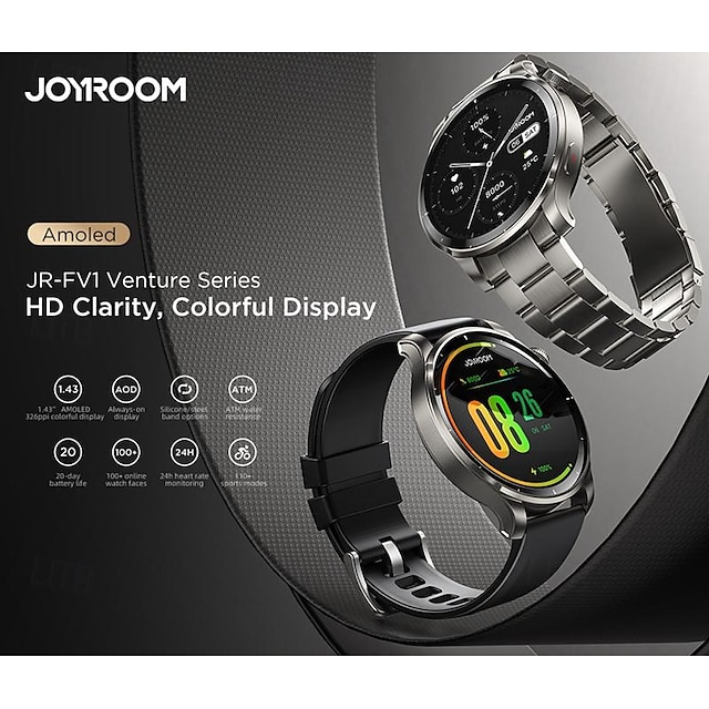  Joyroom JR-FV1 Εξυπνο ρολόι 1.43 inch Έξυπνο ρολόι Bluetooth Βηματόμετρο Υπενθύμιση Κλήσης Παρακολούθηση Φυσικής Κατάστασης Συμβατό με Android iOS Γυναικεία Άντρες Μεγάλη Αναμονή Κλήσεις Hands-Free