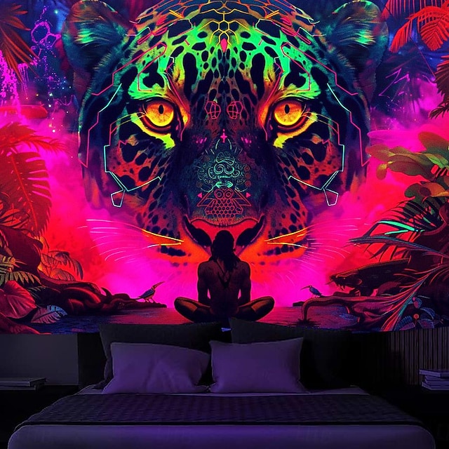  blacklight שטיח uv תגובתי זוהר בחושך מסיבת ניאון מנדלה נמר מדיטציה פסיכדלי טריפי ערפילי תלוי שטיח קיר אמנות קיר ציור קיר לחדר שינה בסלון