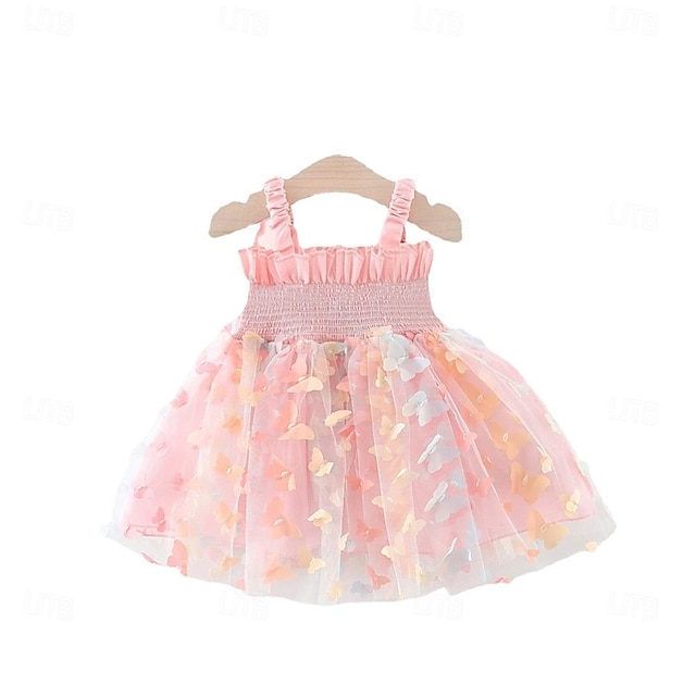  Kleinkind Baby Mädchen Kleid 3D Schmetterling geraffte ärmelloses Cami Kleid Sommer Freizeitkleidung Prinzessin Kleid