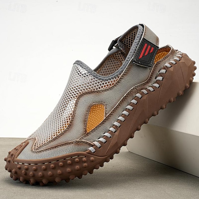  Herr Sandaler Kontor / Business Handgjorda skor Sandaler med stängd tå Promenad Ledigt Dagligen Läder Bekväm Loafers Beige / Vit Svart Gul Vår Höst