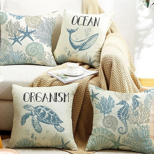  Summer Decorative Toss Pillows Cover 1PC Soft Square Cushion Case Pillowcase for Bedroom Livingroom Sofa Couch Chair Turtle Seaweed