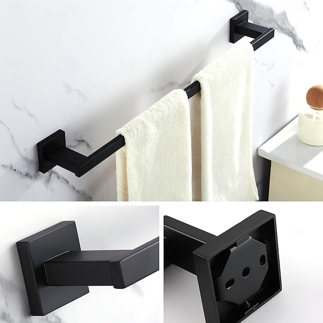  2Pcs Wall Mounted Towel Rail Bathroom Towel Rack Hanger 2-Pieces 24-Inche Square Shower Double Towel Rod Kitchen Hand Towel Holder Brushed Nickel Black and Gold