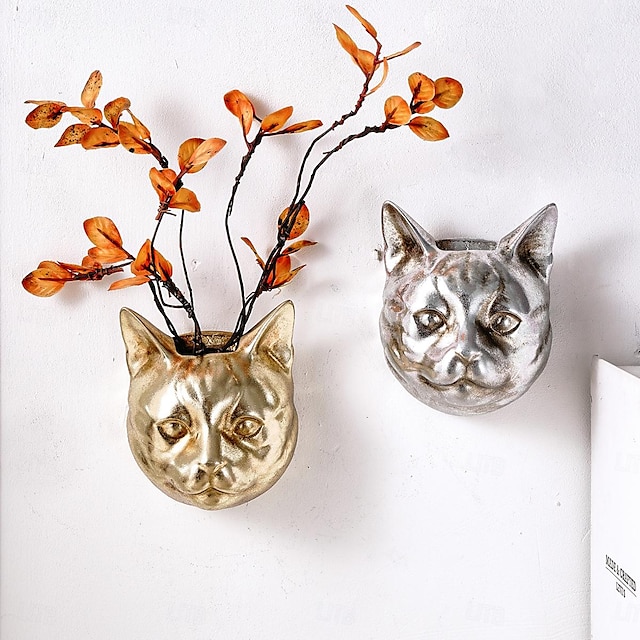  decoração de parede felina com vaso integrado: uma decoração de parede de animal criativa e adorável, perfeita para adicionar um toque de charme e praticidade a qualquer casa com arranjos de flores