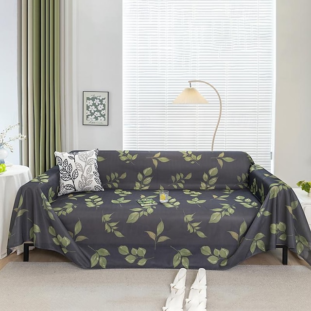  Cobertor de sofá com resfriamento de verão, anti-gato, pano de seda gelo, folhas verdes, capa de sofá multifuncional, toalha de almofada