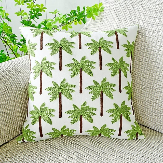  Capa de almofada quadrada bordada com padrão de palmeira para quarto, sala de estar, sofá, cadeira