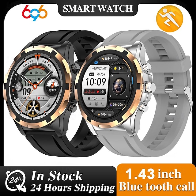  696 HK98 Smart Watch 1.43 inch Smart Band Fitness Bracelet Bluetooth Pedometer Call Reminder Sleep Tracker Compatible with Android iOS Men Hands-Free Calls Message Reminder Custom Watch Face IP 67