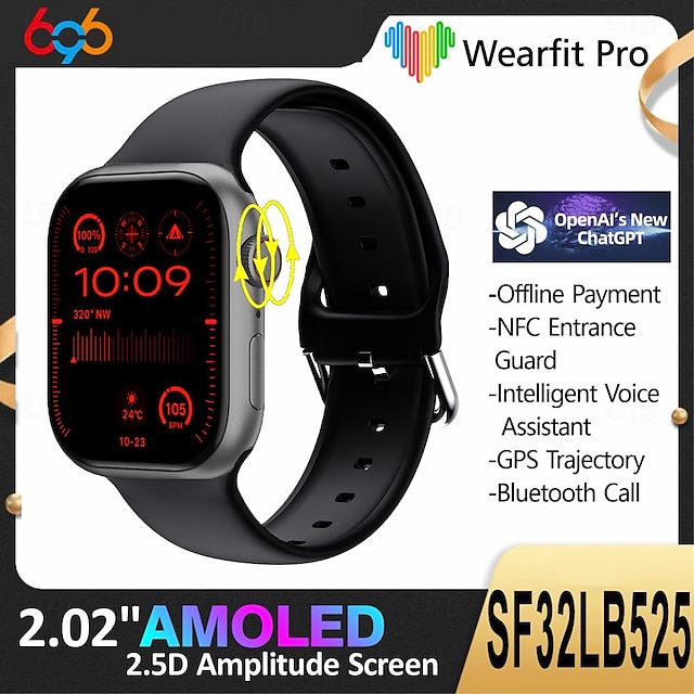  696 HK9promax+ Smart Watch 2.02 inch Smartwatch Fitness Running Watch Bluetooth Pedometer Call Reminder Sleep Tracker Compatible with Android iOS Men Hands-Free Calls Message Reminder Always on