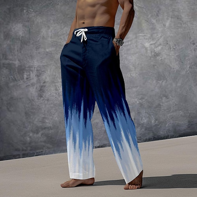  pánské kalhoty kalhoty grafika dovolená ležérní modrá nepružná