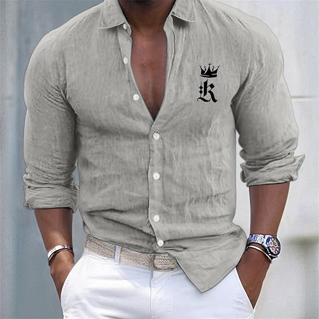  Hombre Camisa camisa de lino Camisa de lino de algodón Camisa de algodón blanca Camisa casual Remera de algodón Negro Blanco Rosa Manga Larga Rey Diseño Primavera & Otoño Hawaiano Festivos Ropa