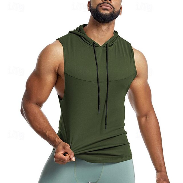  Men's T shirt Hiking Vest Sleeveless Hooded Tank Top Sleeveless Shirt Vest Top Outdoor Quick Dry Soft Sweat wicking Polyester Black White Army Green Climbing Camping / Hiking / Caving Traveling