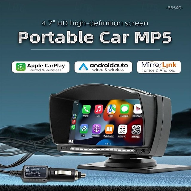  4.7-Inch Portable Car MP5 Player with IPS Display Backup Camera for Car GPS Navigation Bluetooth AirPlay Mirror Link AUX/FM Transmitter