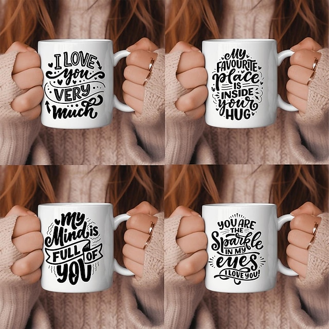  1pc Romantic Love series Letter coffee cup novelty cup I love you very much couple cup 11 oz ceramic cup ceramic cup Family party gift
