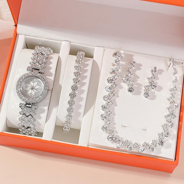  Femme Montres à quartz Montre Diamant Avec chaîne Montre Bracelet Chronographe Décoration Acier Inoxydable Suivre