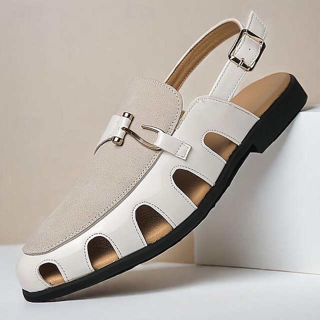  Bărbați Sandale Pantofi Romani PU piele Respirabil Comfortabil Anti-Alunecare Buclă Negru Alb