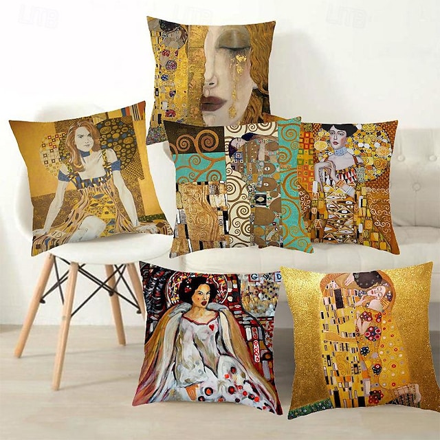  Decorative Toss Pillows Cover 1PC Soft Square Cushion Case Pillowcase for Bedroom Livingroom Sofa Couch Chair Klimt