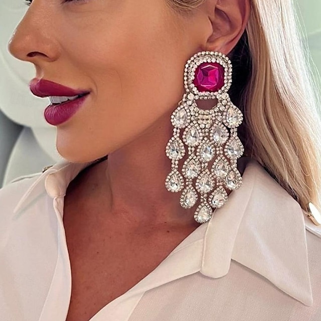  Women's Drop Earrings Chandelier Precious Statement Imitation Diamond Earrings Jewelry Silver For Wedding Party Club 1 Pair
