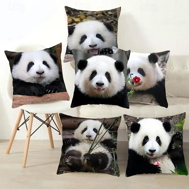  Cute Panda Decorative Toss Pillows Cover 1PC Soft Square Cushion Case Pillowcase for Bedroom Livingroom Sofa Couch Chair HuaHua