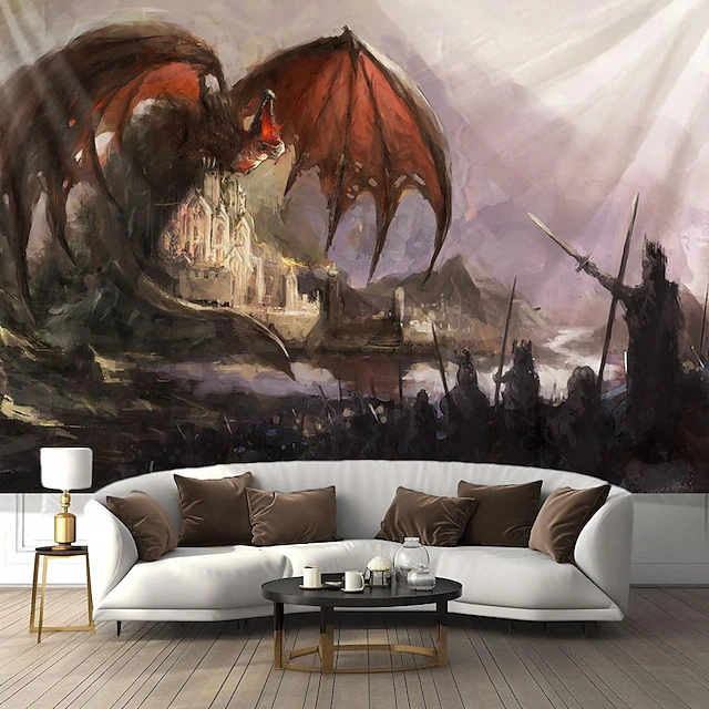 Dragon Castle Knight Hanging Tapestry Wall Art Large Tapestry Mural Decor Photograph Backdrop Blanket Curtain Home Bedroom Living Room Decoration 6