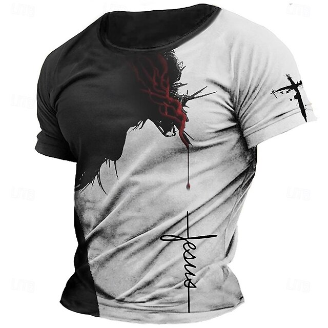 Men's Graphic Cross T Shirt T shirt 3D Print Crew Neck Shirt Religious Athleisure Street Casual White Yellow Blue Summer Spring Clothing Apparel S M L XL XXL XXXL 7