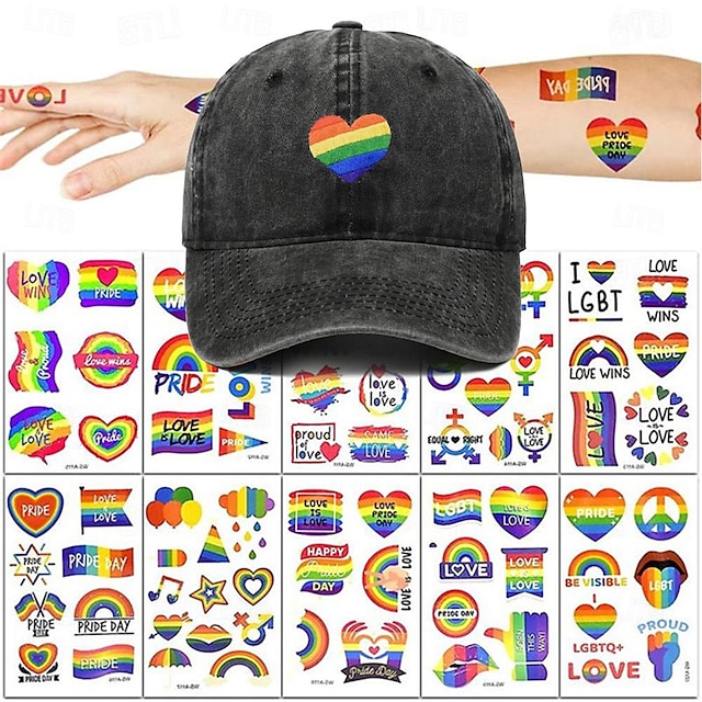  lgbt baseballhatt med tatoveringsklistremerke midlertidig tatovering pride rainbow denimhatter pride baseballhatt justerbar lgbt-hatt for menn kvinner