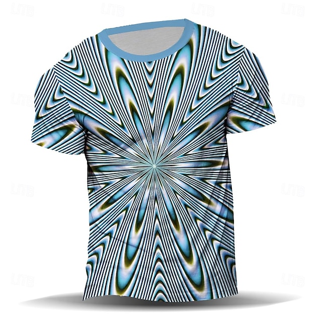  グラフィック 幾何学模様 縞 ファッション 抽象画 アスレイジャー 男性用 3Dプリント Tシャツ ストリート スポーツ・アウトドア Tシャツ ブラック ブルー クルーネック シャツ 夏 春 衣類 S M L XL XXL XXXL