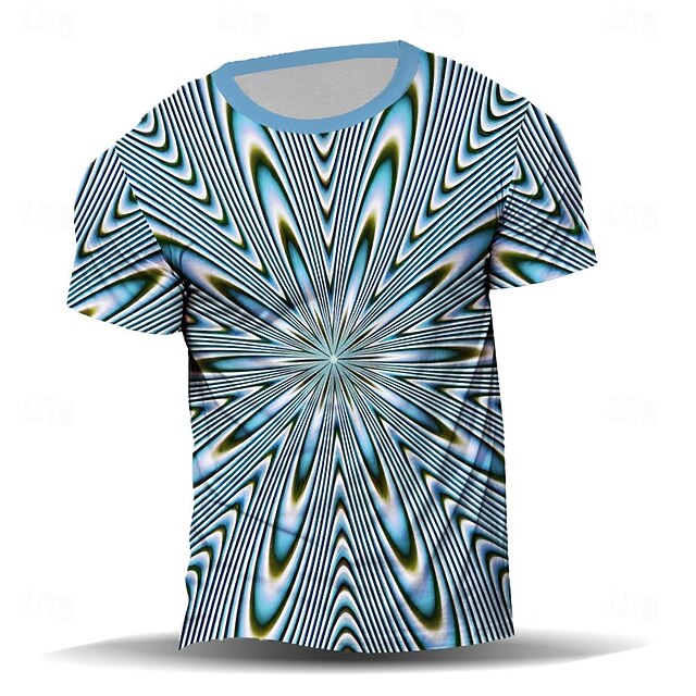 Men's Graphic Geometric Stripe T Shirt T shirt 3D Print Crew Neck Shirt Fashion Abstract Athleisure Street Sports Outdoor Black Blue Summer Spring Clothing Apparel S M L XL XXL XXXL 5