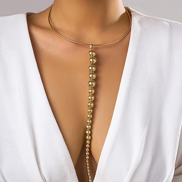  Long Necklace Gold Plated Women's Artistic Trendy Tassel Fringe Cool Y Shaped Necklace For Party Work Daily