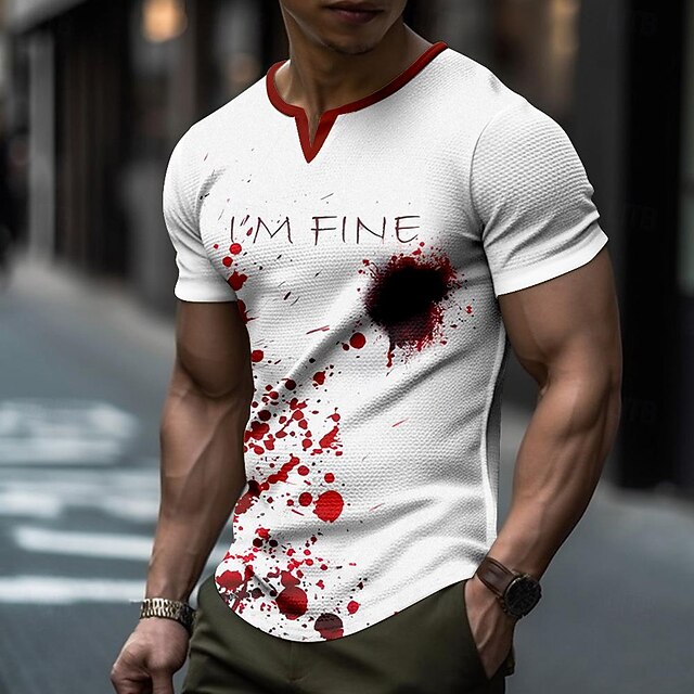 Halloween Men's Blood stains I'm Fine T Shirt Short Sleeve T shirt 3D Print Crew Neck Shirt Vacation Sports Fashion Vacation Party Street Red Summer Spring Clothing Apparel S M L XL 2XL 3XL4