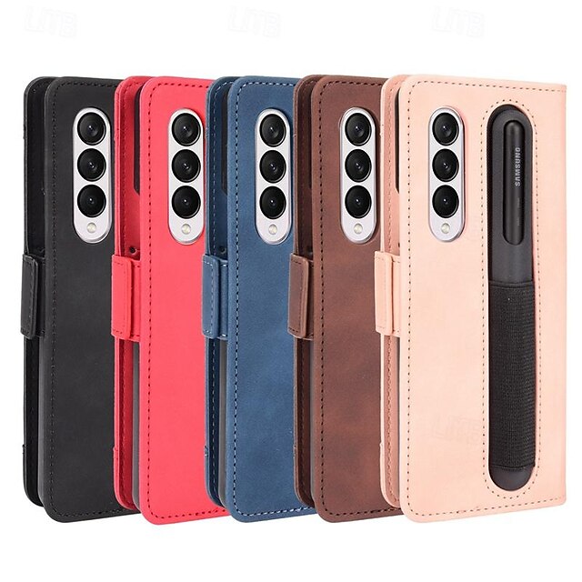  Phone Case For Samsung Galaxy Z Fold 5 Z Fold 4 Z Fold 3 Wallet Case Kickstand with Pen Slot Holder Card Slot Retro TPU PU Leather