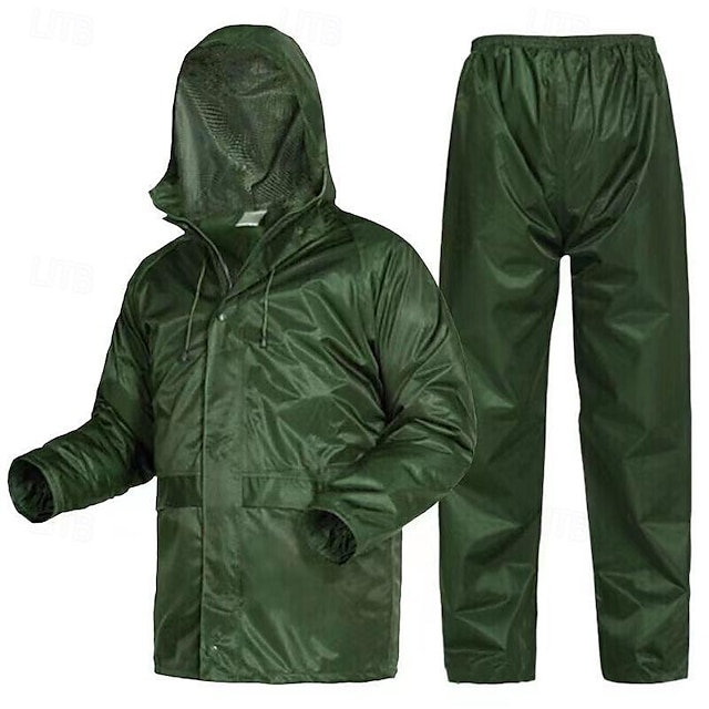  Unisex Hiking Raincoat Spring Autumn / Fall Outdoor Solid Color Waterproof Breathable Wind-Resistant Rain Suit Rain Gear Hooded Coats Jacket and Pants Army Green