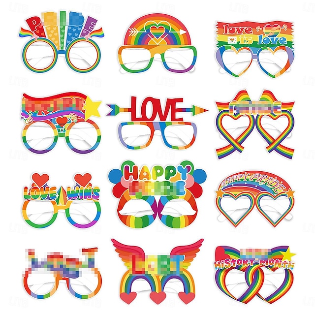  12 Stück Pride Month Partydekorationen Foto-Requisiten Regenbogen LGBTQ-Brillen Kostümzubehör Pride Day Papierbrillen
