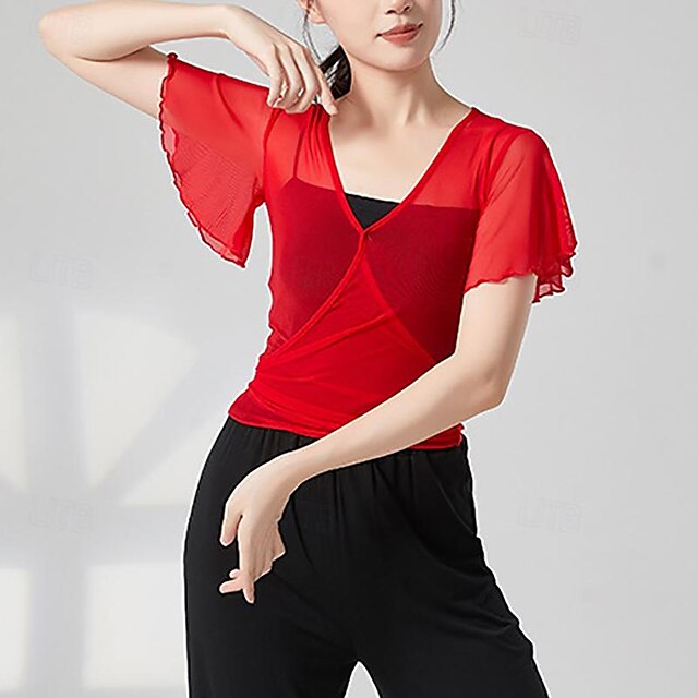  Activewear Top Cinch Cord Pure Color Splicing Women's Performance Training Short Sleeve High Polyester
