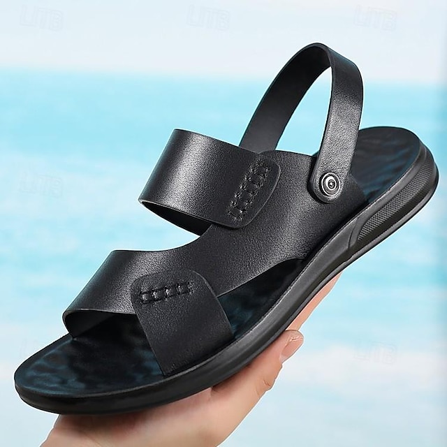  herre lædersandaler sorte brune sommersandaler strandtøfler afslappede daglige åndbare skridsikre sko