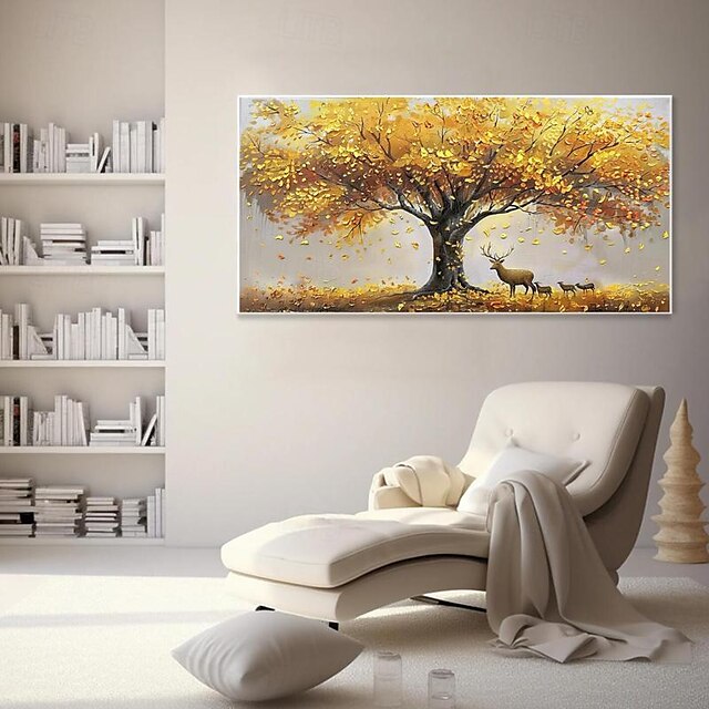 Hand Painted Thick Texture Knife Painting 3D Gold Tree Abstract Canvas ...