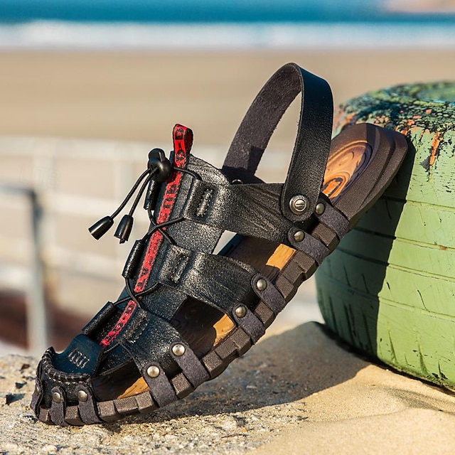  leren herensandalen zwarte zomersandalen sandalen met gesloten teen casual vakantie strand ademende elastische bandschoenen geelbruin