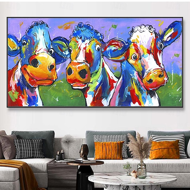  Mintura Handmade Abstract Cow Aniaml Oil Paintings On Canvas Wall Art Decoration Modern Cartoon Picture For Home Decor Rolled Frameless Unstretched Painting