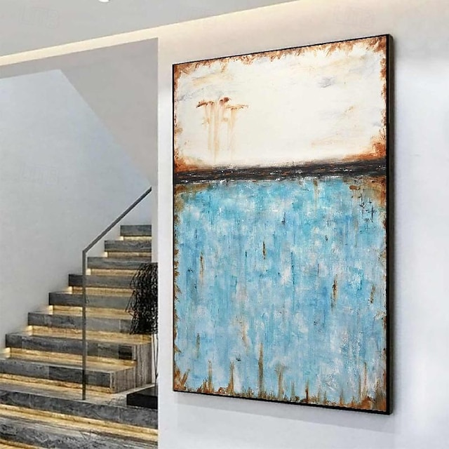  abstraktes Skyline-Gemälde, handgemalt, extragroßes Wandkunst-Gemälde, handgemachtes blaues Landschaftsgemälde auf Leinwand, großes Wandkunst-blaues abstraktes modernes Gemälde für Schlafzimmer,