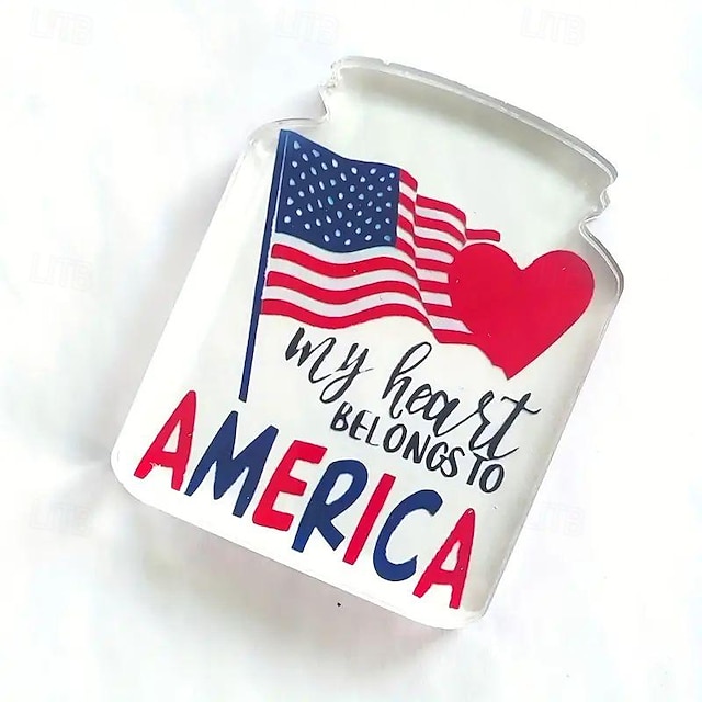  Patriotisches Acrylschild zum Unabhängigkeitstag, 4. Juli – 1 Stück, amerikanisches Feuerwerk, Sterne, Flagge, Krone, Schreibtischschild, rot-weiß-blaue Schreibtisch- und Bücherregal-Dekoration, Geschenk zum Nationalfeiertag