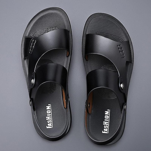  Sandales cuir homme sandales d'été pantoufles plage vocation décontracté quotidien respirant chaussures kaki noir marron